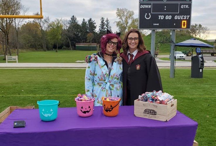 Two team members at the Grayslake Park District trick or treat event