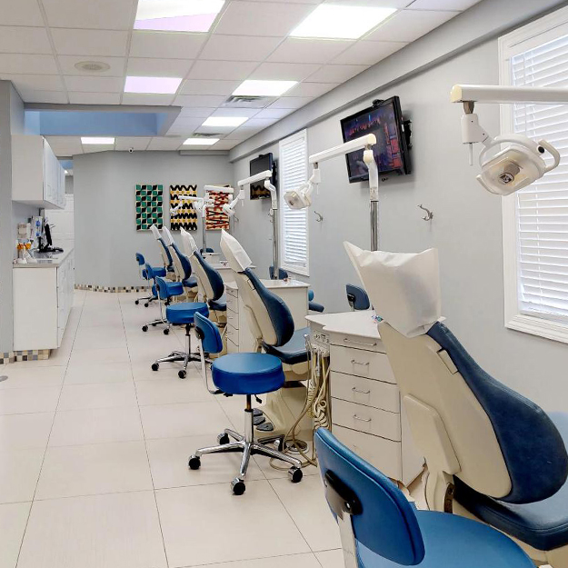 Row of orthodontic treatment chairs